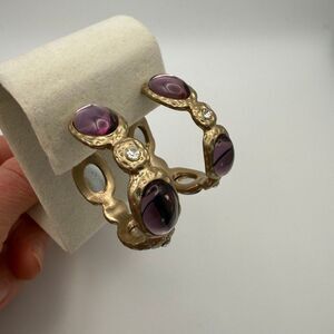 Kenneth Jay Lane vintage gold-tone clip hoop earrings purple cabochons New